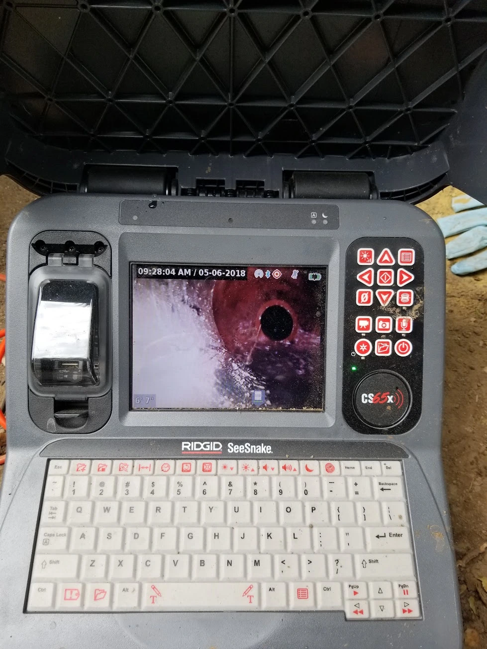 Sewer scope camera deployed at a Santa Barbara residential cleanout